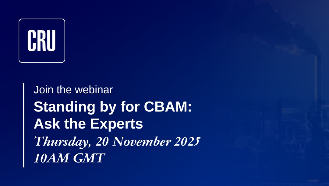 Webinar title image stating 'Standing by for Carbon Border Adjustment Mechanism (CBAM): Ask the experts' with the time/date of ' Thursday, 20th November 2025. 10am GMT'