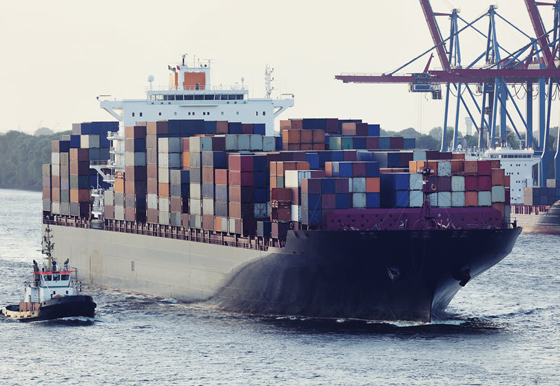 Cargo ship arriving at port
