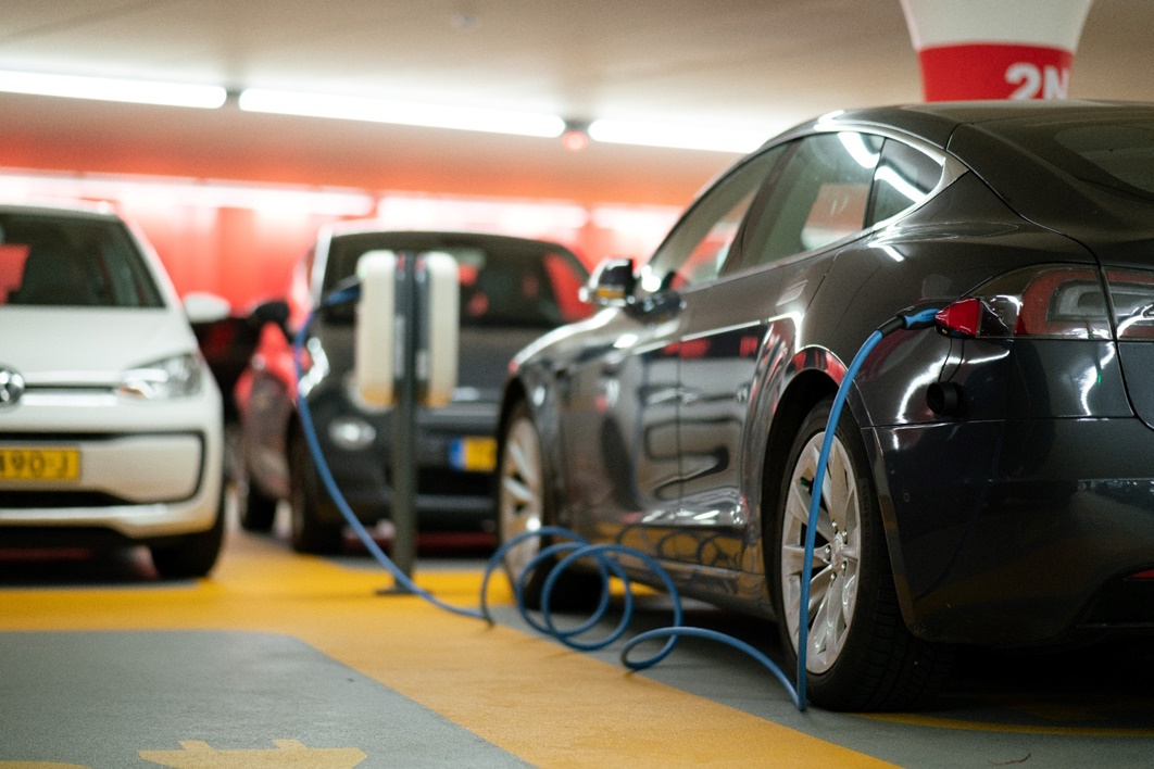 Electric car charging in a garage